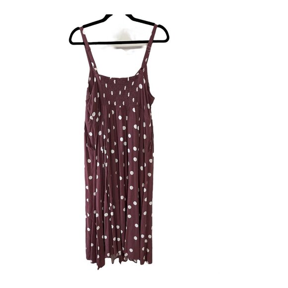 Torrid Women’s Size 1 Maroon Polka Dot Sleeveless Midi Dress with Smocked Bodice - Picture 3 of 7